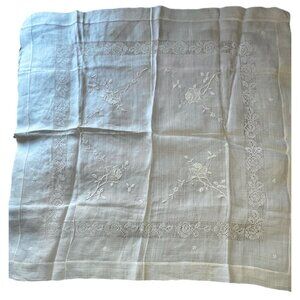 Madeira Linen Organza Tablecloth Embroidered Floral  31.5x32 Vintage